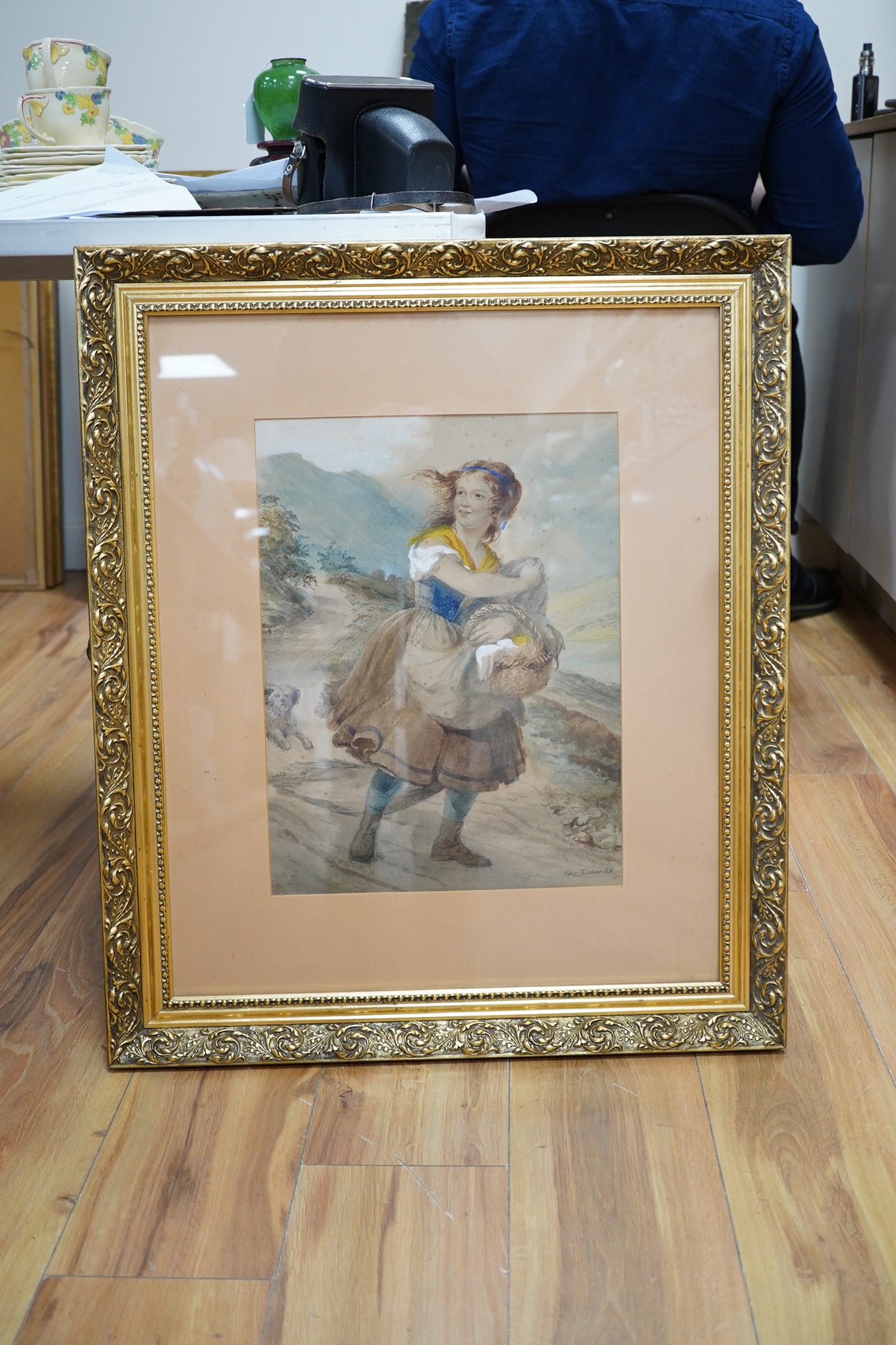 Manner of Edwin Landseer, watercolour, ‘The Chase’, 40 x 30cm. Condition - fair